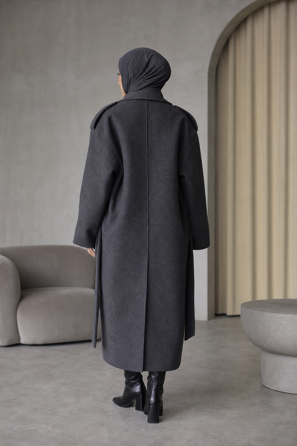 Antrasit oversize tesettür kaban
