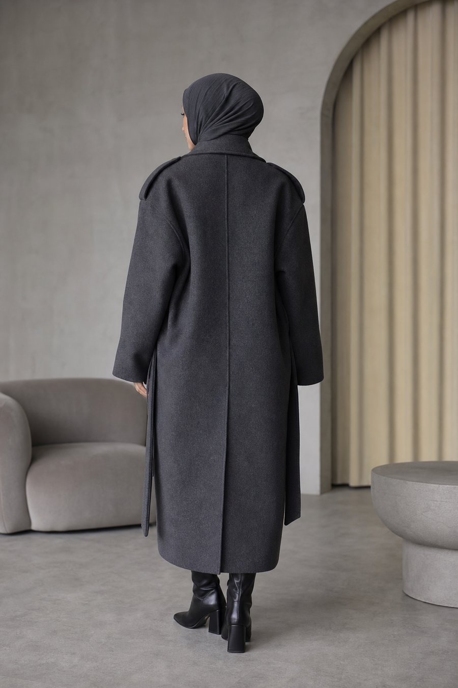 Antrasit oversize tesettür kaban